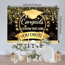 1PC Customized Graduation Photo Booth Backdrop - Elegant Black And Gold Vinyl, Congratulations Graduation Design, Perfect For Memorable Graduation Party Decorations And Photos - Multicolor - View 9