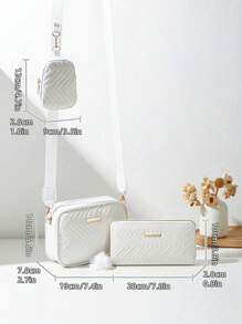 Juego de 3 bolsos de mujer de moda: bolso de mano con asa de hombro y bandolera, bolso acolchado, cartera larga, monedero pequeño y cuadrado