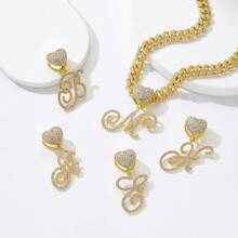 1PC Custom 26 Letter Necklace Cuban Chain With Cold Ice Chain Design Heart Shaped Letter Pendant Fashion Hip Hop Style Silver Jewelry Perfect Gift Creativity - Romantic 26 Cursive Letter Necklace - View 8