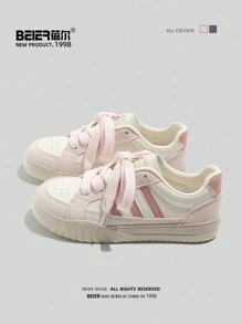 BEIER 1 Pair Women's Sporty Fashion Breathable Casual Shoes, Low-Cut Flat Lace-Up Outdoor Skateboarding Sneakers