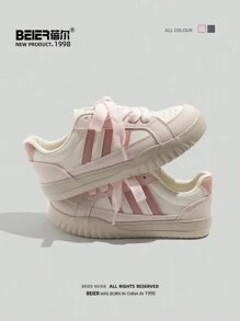 BEIER 1 Pair Women's Sporty Fashion Breathable Casual Shoes, Low-Cut Flat Lace-Up Outdoor Skateboarding Sneakers