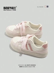 BEIER 1 Pair Women's Sporty Fashion Breathable Casual Shoes, Low-Cut Flat Lace-Up Outdoor Skateboarding Sneakers