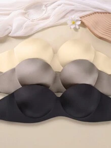 3er Pack glänzender, rutschfester, trägerloser Push-up BH mit Brustformung und Anti-Rutsch-Funktion für Hochzeitskleider, Lingerie