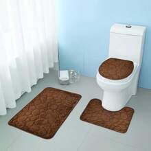 1 Set Of Solid Color Simple Bathroom Water-Absorbing And Non-Slip Floor Mat Stone Pattern, Comfortable And Soft, Three-Piece Set Back To School
