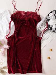 1件女裝彈性天鵝絨中空性感睡裙 - 酒紅色 - 查看 8
