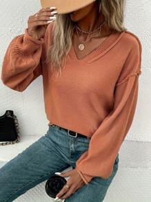 Casual And Simple Solid Color Ladies V-Neck Long-Sleeved Sweater Autumn & Winter For Work And Party - Rỉ Nâu - Xem 4