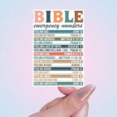 Bible Emergency Numbers Sticker, Christian Religious Vinyl Decal, Self-Adhesive, Reusable, Cartoon Design, For Water Bottle, Laptop, Fridge, Car, Matte Finish,School Supplies,Back To School