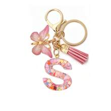 1pc Women's Boho Fashionable Pink Glittery Heart Shaped & English Letter Keychain With Tassel & Butterfly Design, Heart Shape Glitter, Crystal, Tassel And Butterfly Pendant Car Hanging Pendant Women Gift, Wallet And Handbag Accessories For Couple, Mother, Valentine's Day, Friends As Gift, Bag Pendant - Рожевий - Переглянути 21
