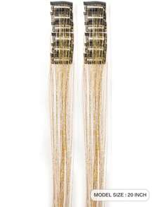 12 Pieces Clip In Medium Straight Synthetic Hair Extensions, Fashion Party Christmas Gift Women's Blonde Wire Hair Extensions Pieces 12 Pieces In A Pack, Clip In 20 Inch Colorful Glitter Hair Extensions, Holiday Gift Party Dazzling Hair Accessories