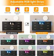 8 -Deep Drawer Dresser For Bedroom, Wooden Large Long Dresserwith Charging Station And LED Lights, TV Dresser, Modern Chest Of Drawers Storage Organizer For Living Room - Black - View 5