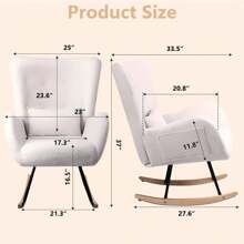 Nursery Rocking Chair, Teddy Upholstered Rocking Chair Indoor With High Backrest Rocking Accent Chair, Pink Padded Seat Nursing Chair With Headrest Comfy Chair For Bed Room - 白色 - 查看 2