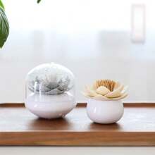 Lotus Cleaning Swab Cylinder Home Use Toothpick Box Cleaning Swabs Storage Portable Bamboo Toothpicks Holder - Multicolor - View 6