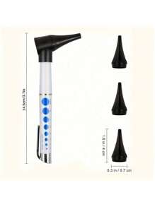 2 linternas LED para otoscopio, lupa para el cuidado de los oídos con 4 cabezales, herramienta para el cuidado de los oídos para adultos y mascotas, tamaño de bolsillo, sin batería - 2 piezas azul blanco - Ver 3