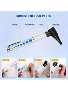 2 linternas LED para otoscopio, lupa para el cuidado de los oídos con 4 cabezales, herramienta para el cuidado de los oídos para adultos y mascotas, tamaño de bolsillo, sin batería - 2 piezas azul blanco - Ver 5