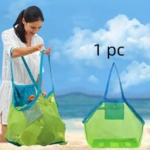 1 件可折叠便携式沙滩手提包，适合旅行和户外活动，大容量沙滩包，可装毛巾、化妆包、沙滩必需品、沙滩配件、泳池浮袋