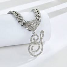 1PC Custom 26 Letter Necklace Cuban Chain With Cold Ice Chain Design Heart Shaped Letter Pendant Fashion Hip Hop Style Silver Jewelry Perfect Gift Creativity - Romantic 26 Cursive Letter Necklace - View 23