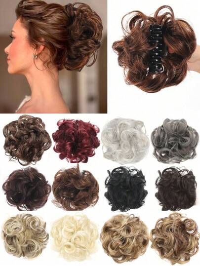 爪夹发髻合成卷发髻耐热波浪发髻，带蓬松自然发夹接发黑棕色金色发髻，适合女性时尚卷发，适合日常佩戴 40g 1 件