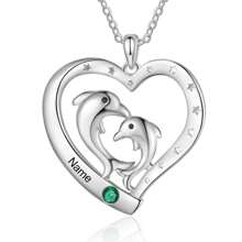 1 PC Personalized Custom Necklace, Fashionable And Exquisite Necklace, Unique Design, Custom Engraved Text, Custom Inlaid Birthstone, Durable Copper Necklace, Hollow Heart With Exquisite Dolphin Pattern Design Necklace, Very Meaningful, Perfect Valentine's Day Custom Gift For Your Lover, Perfect Christmas Gift. - Silver - View 4