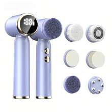 STUKUNI 6-in-1 elektrische Gesichtsreinigungsbürste, aufladbare rotierende Gesichtspeeling-Bürste mit 6 Bürstenköpfen, 3 Geschwindigkeitsstufen, geeignet für fettige, trockene und empfindliche Haut für Frauen und Männer, für tiefe Reinigung