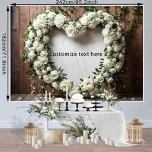 1 peça de personalização de plano de fundo para Dia dos Namorados e Casamento - Faixa decorativa vintage com textura de madeira e flores brancas - Perfeito para casamento, noivado, festa de casamento, fundo fotográfico de aniversário/vinil