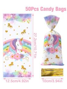 50 piezas Bolsas de embalaje con diseño de unicornio, bolsas de regalo para fiesta de cumpleaños, boda, evento festivo, suministros de embalaje para fiesta con diseño de oso marrón y unicornio, bolsas de regalo para fiesta de cumpleaños