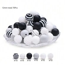 70pcs 12mm Silicone Round Beads, Resin Barcode Beads For DIY Bracelet, Necklace, Earrings, Keychain Pendant Making - Multicolor - View 15
