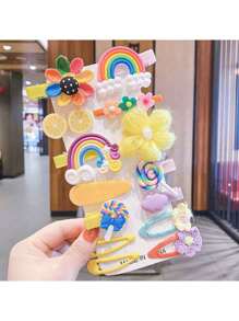 14pcs Yellow Hair Accessories Including Hair Clips, Pins And Hair Clip Cute - Yellow - View 9