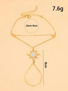 STONEFANS 1pc Adjustable Gold Hexagram Rhinestones Linked Finger Bracelet, And Stylish - Gold - View 6