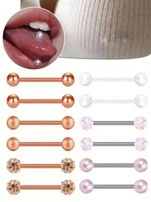 12pcs Stainless Steel Cute Round Ball Tongue Rings/Nipple Rings Piercing Body Jewelry Set - 12-piece Set - View 11