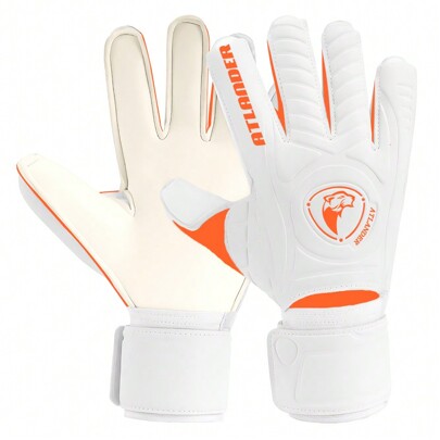 ATLANDER 1 Pair Latex Football Goalkeeper Gloves Fingersave Adults Youth Thickened Football Comfortable Breathable Durable Anti-Slip Professional Finger Protection Save Guard Match Training Wrist Strap Goalkeeper Soccer Outdoor Sports Men Women Goalkeeper Goalie Gloves White