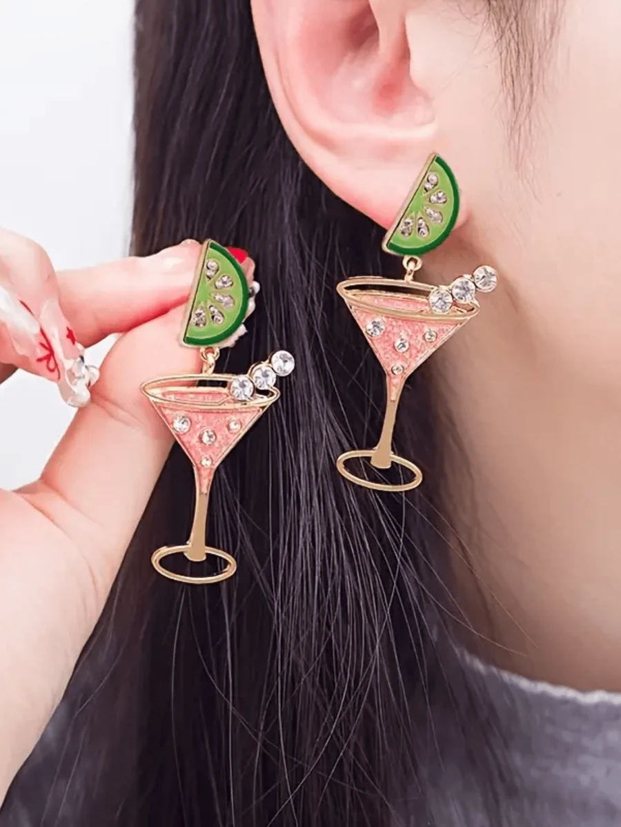 2pcs Fashionable Luxury Alloy Oil Drop Inlaid Cocktail Party Earrings, Elegant High-Quality Versatile Earrings For Women