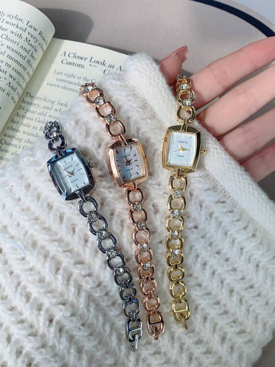 1pc Women's Vintage Oval Gold Tone Rhinestone & Zirconia Decorated Fashion Watch, Suitable For Daily Wear, Parties, Gatherings And Events