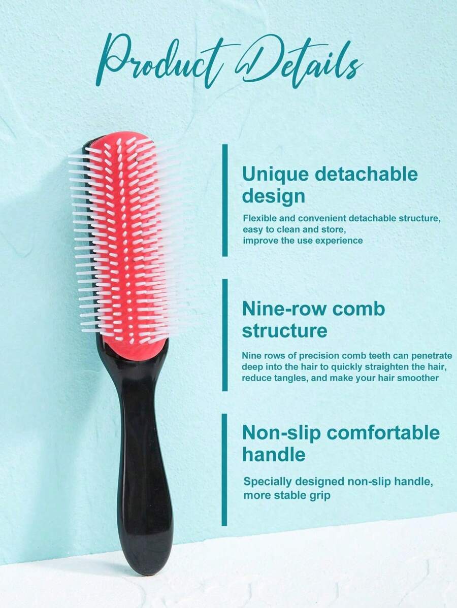 1/3件套9排尼龙梳子，可梳理打结的头发，按摩头皮，防静电，男女通用 - 顺滑梳理，梳子，梳子，梳子，尾梳，造型梳，直发卷发湿发头皮梳，女士梳子，蓬松吹干梳，适用于普通和松散发质，梳子，美发工具，适用于理发店、美容院、返校季、发型、美发、梳子、梳子套装、梳子、卷发梳、解结梳、女士梳子、理发店、美发设备