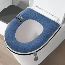 1pc Letter Pattern Toilet Seat Cushion, Simple Home Bathroom Toilet Lid Cover Mat, New Thickened Zipper Design Bathroom Decor Fall Decor