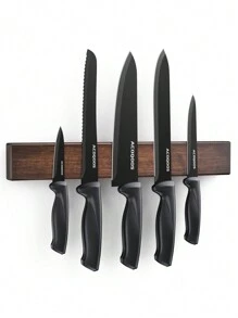 Set di 6 coltelli ACOQOOS con supporto magnetico per montare a parete, senza necessità di forare, include 5 coltelli e 1 striscia magnetica, regalo perfetto per la cucina di tutti i giorni, facile da usare