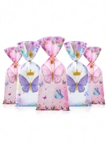 25/50/100 件紫粉色蝴蝶礼品袋（带扭结），紫粉色蝴蝶主题生日宝贝派对礼品包装用品，紫粉色蝴蝶礼品包装用品，派对礼品，生日礼物派对礼物 - 彩色 - 查看 1