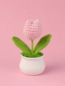 1 Piece Of Handmade Crocheted Yarn Simulation Tulip Potted Plant, Round And Cute Woven Yarn Tulip, Desktop, Car, Office, Home Decoration, Small Gift, Can Be Given To Family, Friends, Classmates, Birthdays, Teachers, Souvenirs, Night Market Scenic Area Camping Party, Valentine's Day, Gift Gifts Graduation