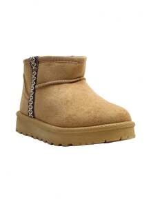 Warm & Cute Patchwork Classic Slip-On Faux Fur Snow Boots - Camel - View 5