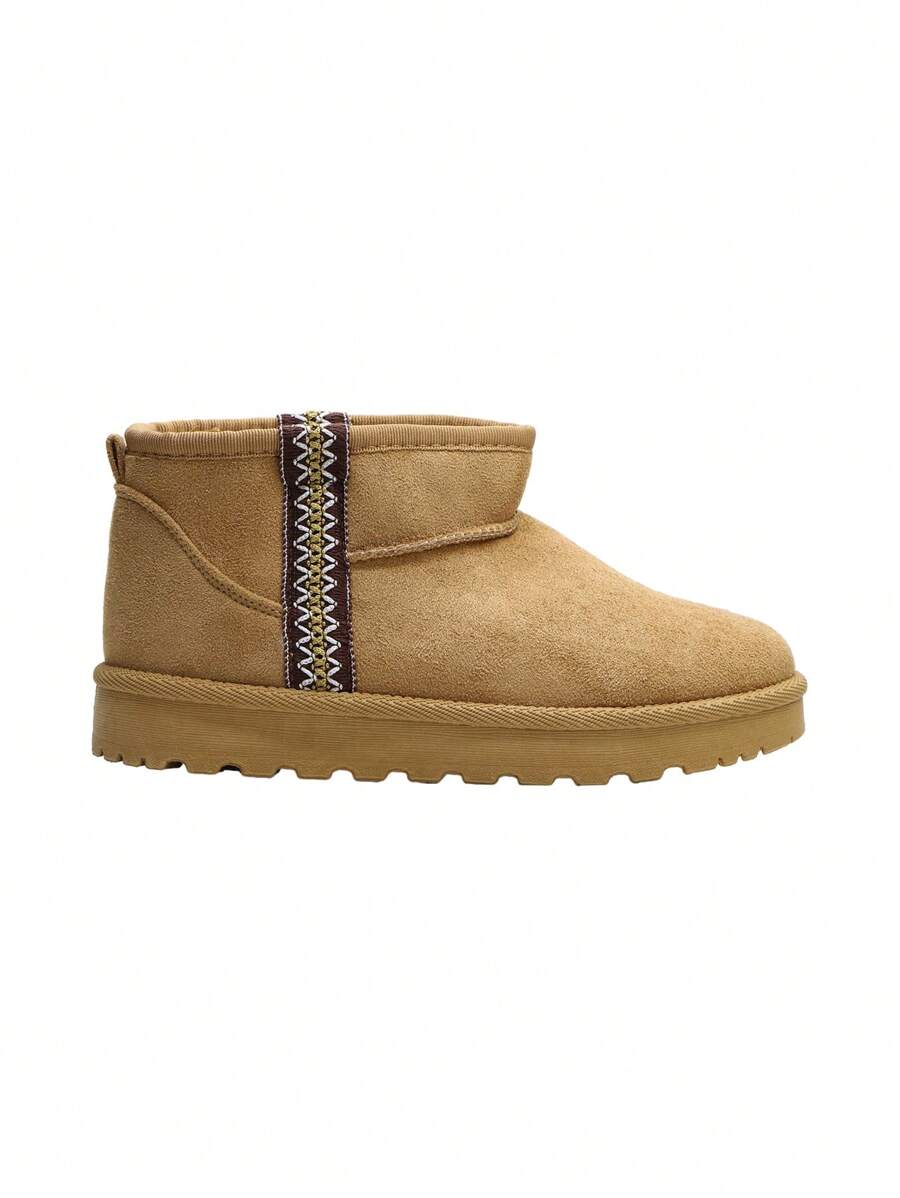Warm & Cute Patchwork Classic Slip-On Faux Fur Snow Boots - Camel - View 1