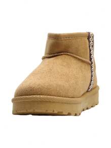 Warm & Cute Patchwork Classic Slip-On Faux Fur Snow Boots - Camel - View 4
