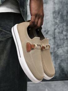 男士时尚低帮滑板鞋，轻便透气休闲运动鞋 - 棕色 - 查看 4