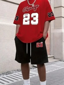 T-Shirt + Shorts Kit In Modern Red "Chicago 23 Enjoy Red" Model - SPECIAL LAUNCH In Tumblr Style - Đỏ - Xem 1