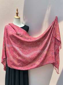 1pc Fashionable Vintage Paisley Pattern Jacquard Pashmina Scarf, Soft & Decorative Tasseled Shawl/Wrap, Suitable For Daily, Travel, And Outerwear Accessory