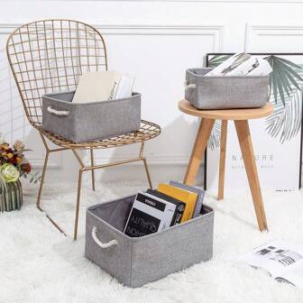 1 件大号折叠亚麻织物收纳篮玩具收纳盒衣服收纳袋收纳架带手柄