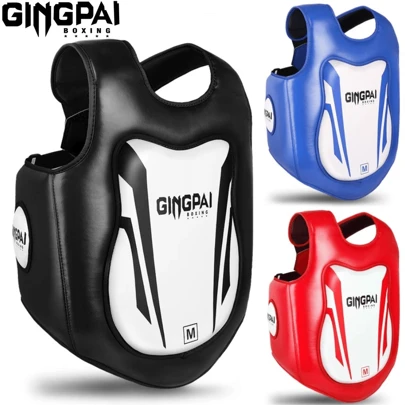 GINGPAI Adult & Youth Unisex Kickboxing Chest Guard, Professional Training & Competition Protective Gear, Thick Shock-Absorbing Abdomen Protector For Martial Arts