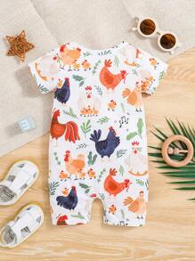 新生儿男孩女孩农场服装小鸡短袖乡村生活用品服装连体衣 - 彩色 - 查看 2