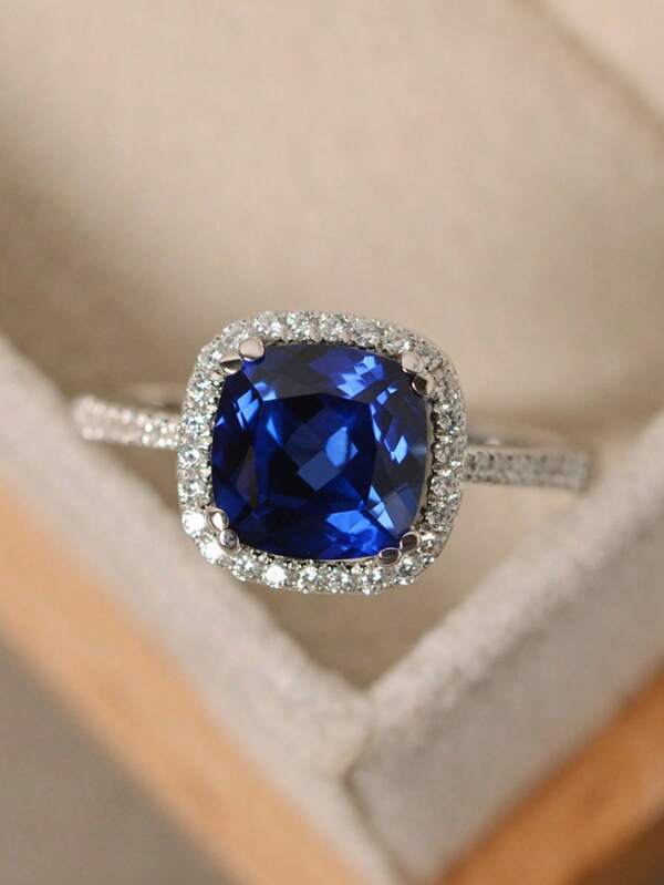 1 pieza Anillo de circonita cúbica azul brillante - Símbolo del amor eterno, joyería ideal para fiestas para mujeres/niñas