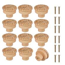 12 pieces rattan round handle knobs, wooden handles, suitable for kitchen, living room, bedroom wardrobe cabinet, brown - Coffee Brown - View 11