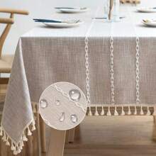 1 Stück einfarbige Streifentischdecke mit Quasten, einfach elegante, wasserdichte und waschbare Tischdecke, geeignet für Picknick, Camping, Hochzeit, Geburtstag, Thanksgiving, Restaurant und Buffet, Küchen- und Esszimmer Dekoration