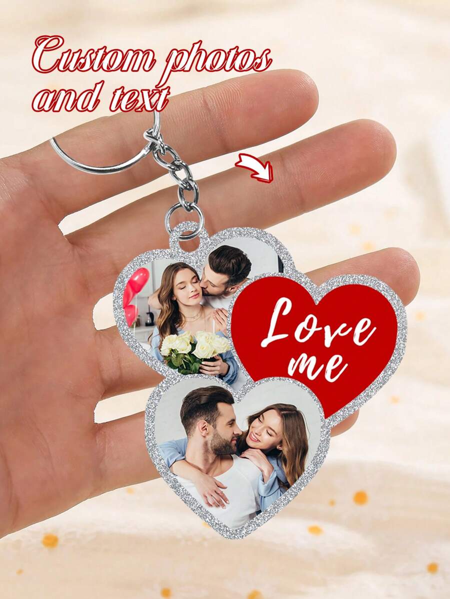 1 pieza Llavero con forma de corazón personalizado con foto de pareja, llavero de acero inoxidable personalizado con texto, colgante con forma de corazón romántico, colgante con forma de corazón personalizado con foto de pareja, regalo personalizado para el Día de San Valentín